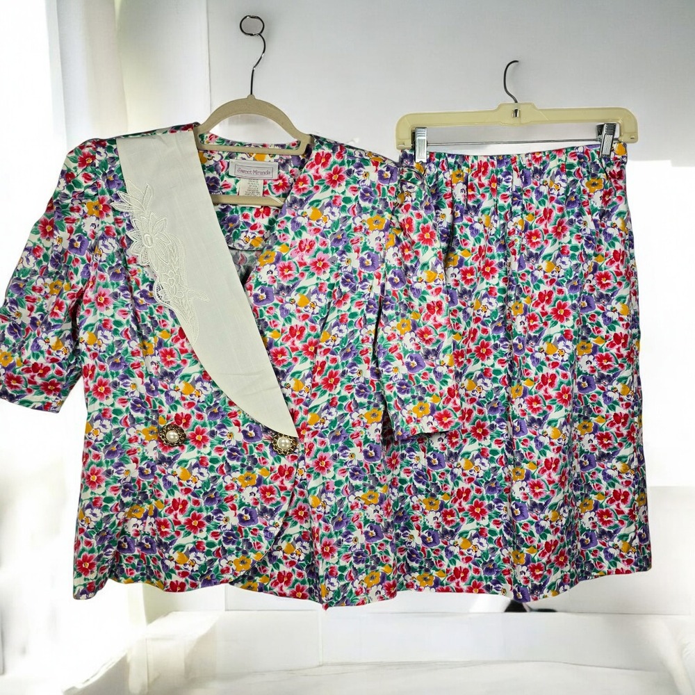 Vintage Sweet Miranda Floral Blazer & Skirt Set Women 14 (smaller)‎ Lace Detail